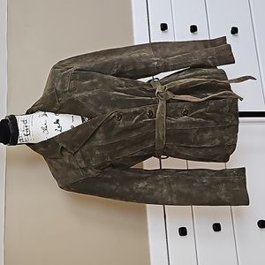 Genuine Suede Leather, Wilsons Leather Maxima Jacket, buttons & belt Green, M